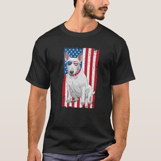 Bull Terrier Dad Mom American Flag Miniature Bull Tシャツ (正面)