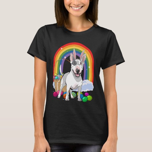 Bull Terrier Dog Happy Easter Eggs Bunny Kids Tシャツ (正面)