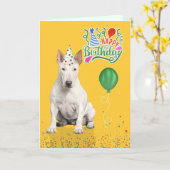 Bull Terrier Dog Party Hat Yellow Birthday カード (黄色い花)
