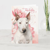 Bull Terrier Dog Pink Botanical Flowers Birthday カード (正面)