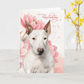 Bull Terrier Dog Pink Botanical Flowers Birthday カード (黄色い花)
