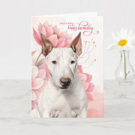 Bull Terrier Dog Pink Botanical Flowers Birthday カード
