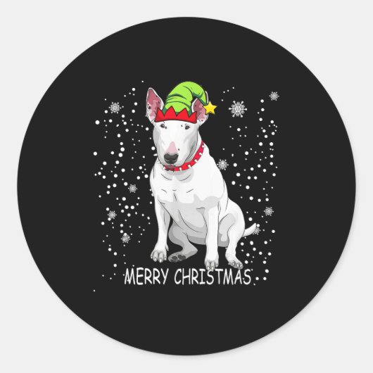 Bull Terrier Dog Tree Christmas Sweater Xmas Dogs  ラウンドシール (正面)