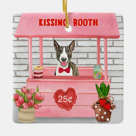 Bull Terrier Dog Valentine's Day Kissing Booth セラミックオーナメント (正面)