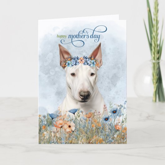 Bull Terrier Dog Wildflowers Mother's Day シーズンカード (正面)