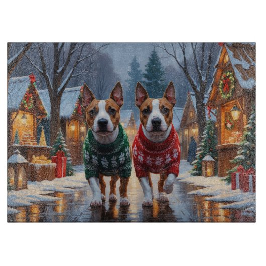 Bull Terrier Dogs Christmas Snow Holiday カッティングボード (正面)