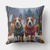 Bull Terrier Dogs Christmas Snow Holiday クッション (裏面)