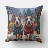 Bull Terrier Dogs Christmas Snow Holiday クッション (正面)