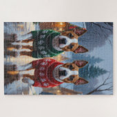 Bull Terrier Dogs Christmas Snow Holiday ジグソーパズル (横)