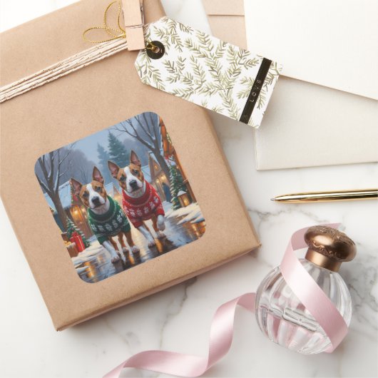 Bull Terrier Dogs Christmas Snow Holiday スクエアシール (ギフト)