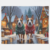 Bull Terrier Dogs Christmas Snow Holiday フリースブランケット (正面(横))