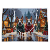 Bull Terrier Dogs Christmas Snow Holiday ラージペーパーバッグ (正面)