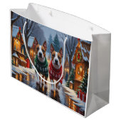 Bull Terrier Dogs Christmas Snow Holiday ラージペーパーバッグ (裏面アングル)