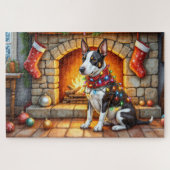 Bull Terrier Fireplace with Christmas Lights ジグソーパズル (横)