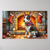 Bull Terrier Fireplace with Christmas Lights ポスター (正面)