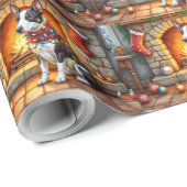 Bull Terrier Fireplace with Christmas Lights ラッピングペーパー (ロールコーナー)