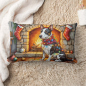 Bull Terrier Fireplace with Christmas Lights ランバークッション (ブランケット)