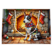 Bull Terrier Fireplace with Christmas Lights ラージペーパーバッグ (正面)