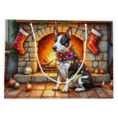Bull Terrier Fireplace with Christmas Lights ラージペーパーバッグ (裏面)