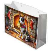 Bull Terrier Fireplace with Christmas Lights ラージペーパーバッグ (裏面アングル)