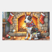 Bull Terrier Fireplace with Christmas Lights 長方形シール (正面)