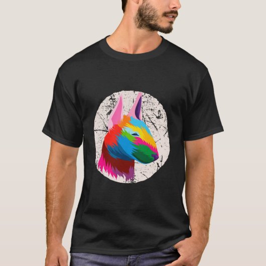 Bull Terrier Funny Multicolor Animal Tシャツ (正面)