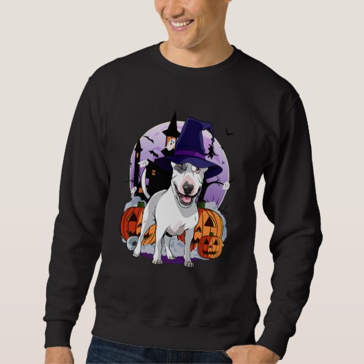 Bull Terrier Happy Halloween Witch Dog Pumpkin Spo スウェットシャツ (正面)