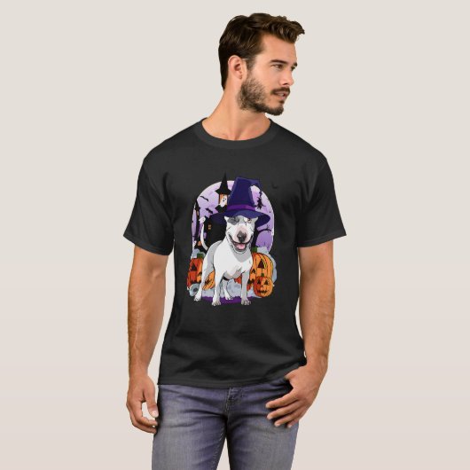 Bull Terrier Happy Halloween Witch Dog Pumpkin Spo Tシャツ (正面フル)