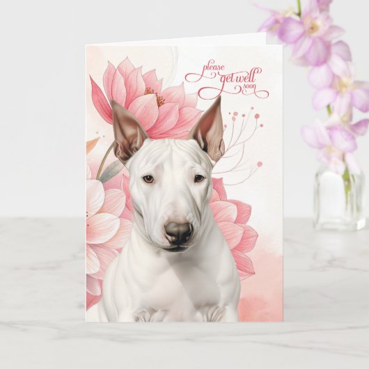 Bull Terrier Soft Pink Botanical Blooms Get Well カード (蘭)