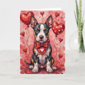 Bull Terrier Valentine’s Day Dog with Hearts Red カード (正面)