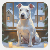 Bull Terrier with Christmas Lights Holiday スクエアシール (正面)
