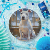 Bull Terrier with Christmas Lights Holiday ペーパープレート (パーティー)