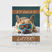 Bulldogおもしろいとの退職フランスの発表 カード (黄色い花)