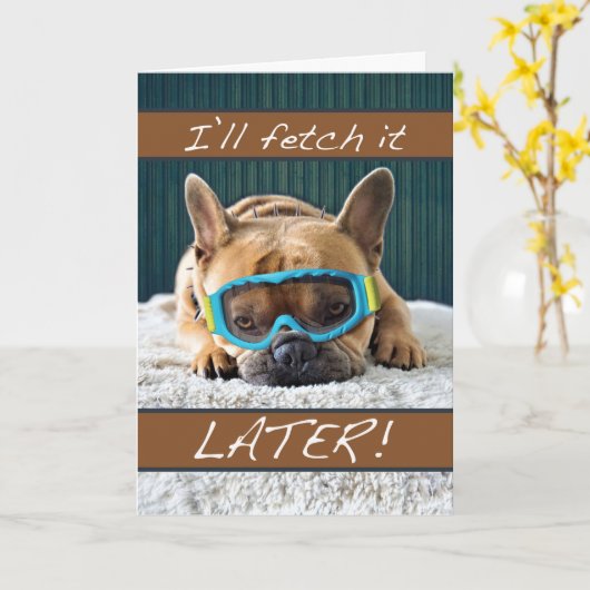 Bulldogおもしろいとの退職フランスの発表 カード (黄色い花)