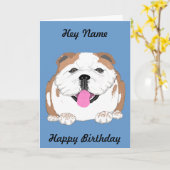 Bulldogの誕生日カード名前を前に追加 カード (黄色い花)