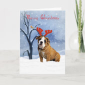 bulldogクリスマスカード – bulldogはトナカイを持つ シーズンカード (正面)
