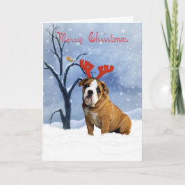 bulldogクリスマスカード – bulldogはトナカイを持つ シーズンカード