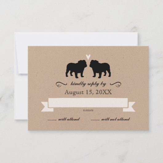 Bulldogシルエット結婚式RSVP返信 出欠カード (正面)