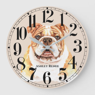 Bulldogパーソナライズされた水彩壁掛け時計 ラージ壁時計