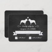 Bulldogフランスのシルエットの結婚返信RSVP 出欠カード (正面/裏面)