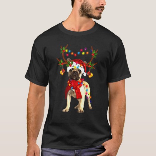 Bulldogフランスの Tree Lightクリスマス Tシャツ (正面)