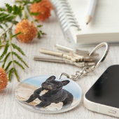 Bulldogフランスの's 遊 in the Sand（砂の中のブルドッグ） キーホルダー (正面右)