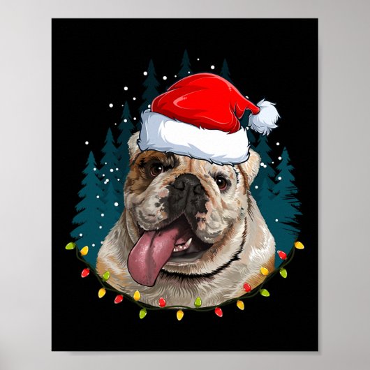 Bulldog着用サンタハットクリスマス- Bulldog Lover Chr ポスター (正面)