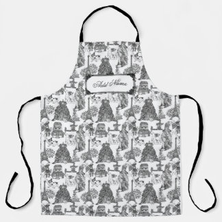 BULLDOG フランスの Frenchie Black Toile w/名前をカスタムする エプロン