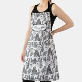BULLDOG フランスの Frenchie Black Toile w/名前をカスタムする エプロン