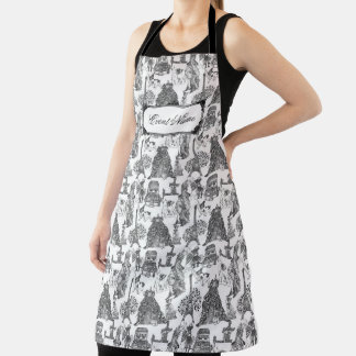 BULLDOG フランスの Frenchie Black Toile w/名前をカスタムする エプロン
