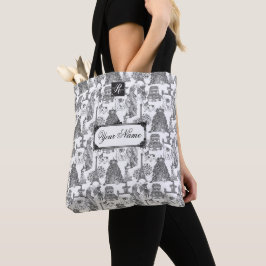 BULLDOG フランスの Frenchie Black Toile w/名前をカスタムする トートバッグ