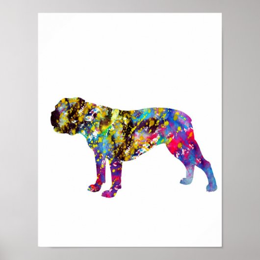 Bulldog Art Watercolor Portrait ポスター (正面)
