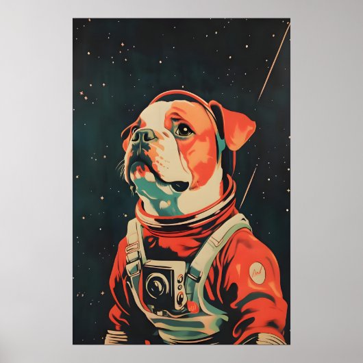 Bulldog Astronaut Poster, Bulldog Retro Print ポスター (正面)