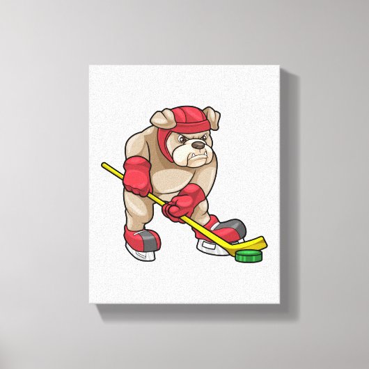 Bulldog at Ice hockey with Hockey stick キャンバスプリント (正面)